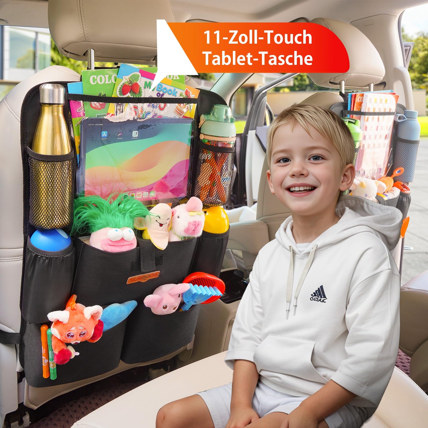 Autositz-Organizer 4th Gen – 8 Taschen, Tablet-Halter, Kinder-Rücksitzschutz